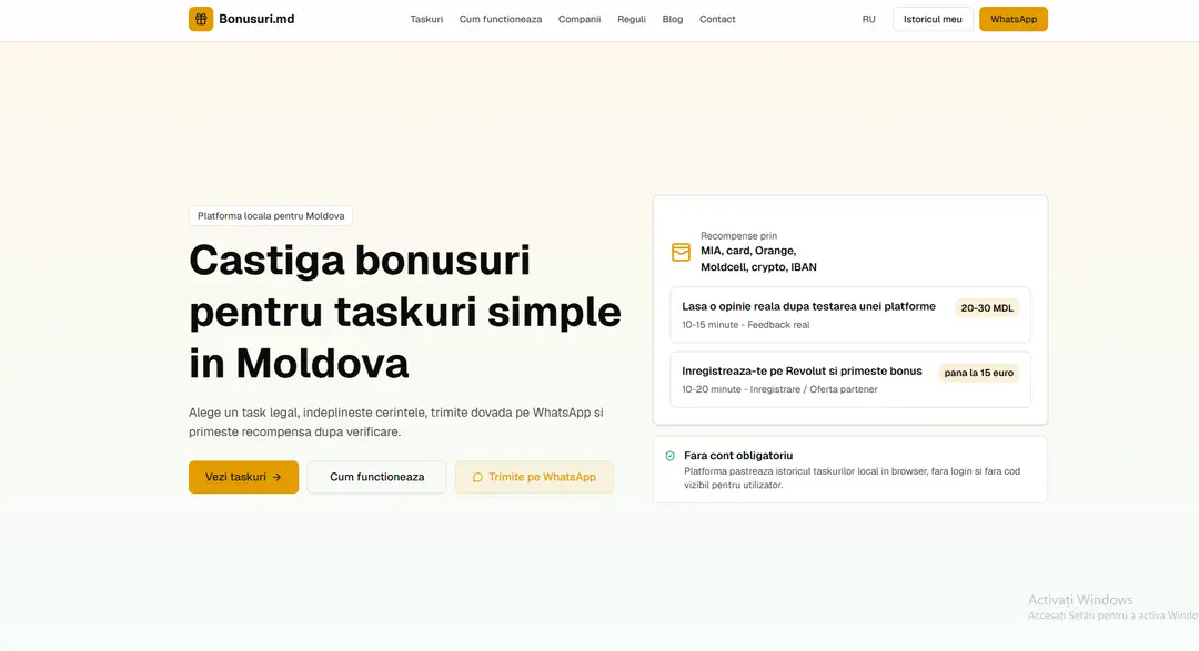Captură Bonusuri.md din portofoliul ADS Moldova